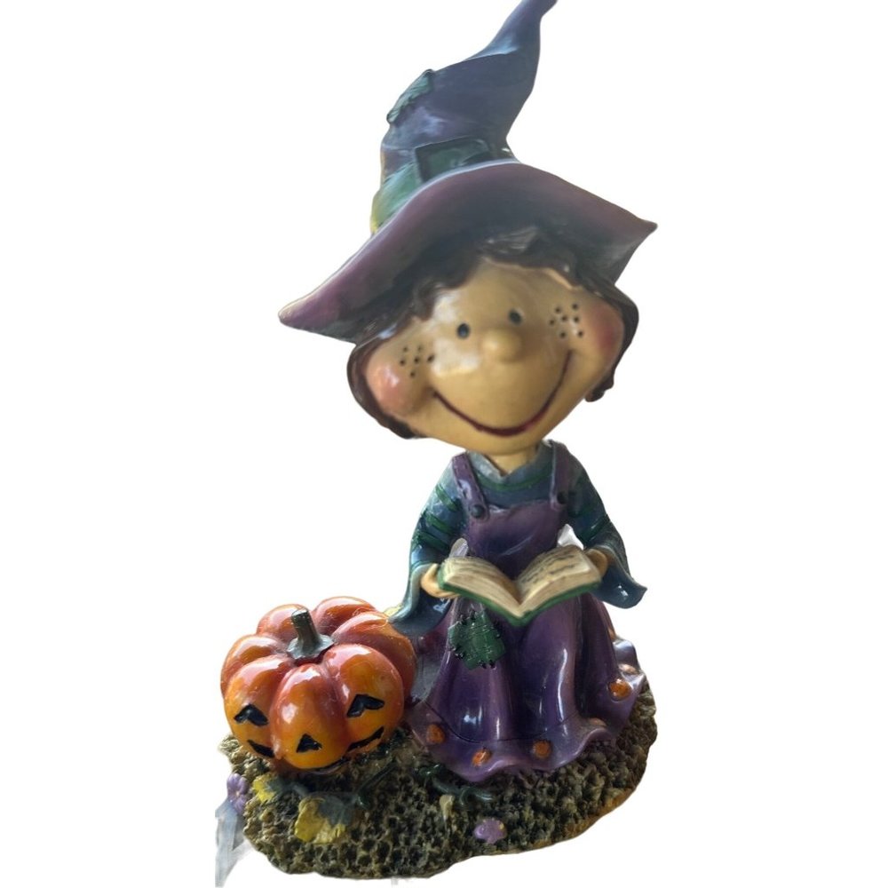 Smiling Witch Bobble Head Ceramic Figurine w/Pumpkin Multicolored 6" Tall